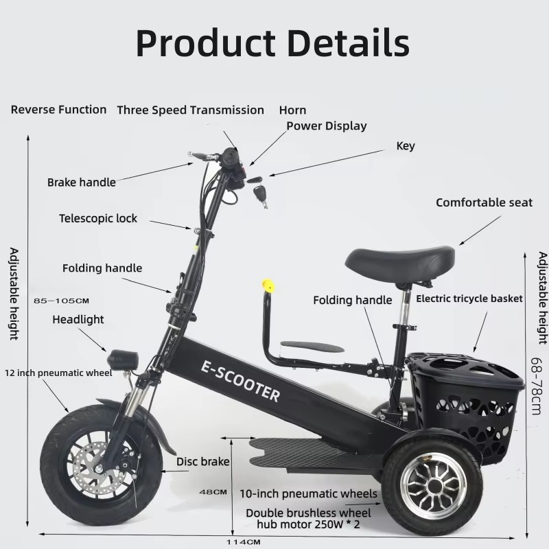 【2026】3 Wheel 2 Seats Folding  - Folding Electric Scooter review and price